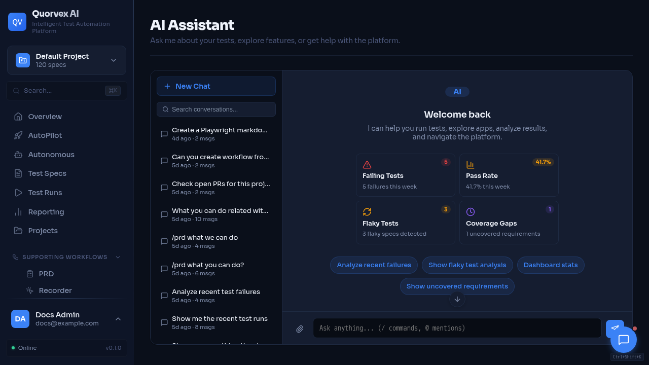 Assistant dashboard with project-aware chat and tool context